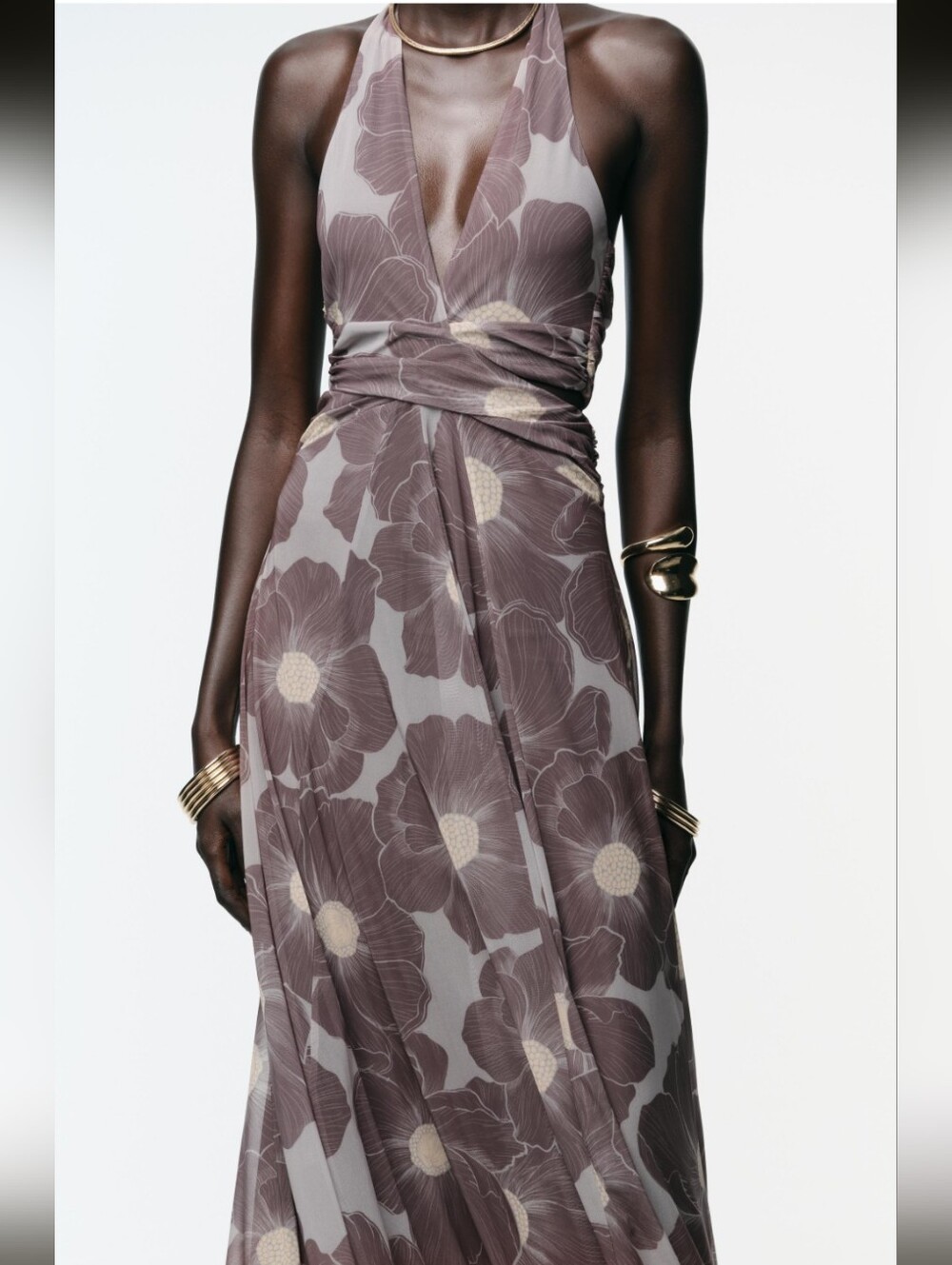 Zara Floral Halter Maxi Dress- S - Picture 4 of 9